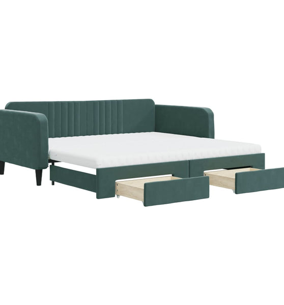 Tagesbett Ausziehbar mit Schubladen Dunkelgrün 100x200 cm Samt