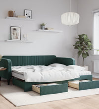 Tagesbett Ausziehbar mit Schubladen Dunkelgrün 100x200 cm Samt