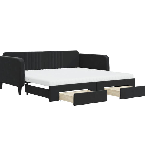 Tagesbett Ausziehbar mit Schubladen Schwarz 100x200 cm Samt