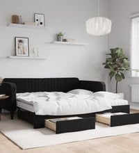 Tagesbett Ausziehbar mit Schubladen Schwarz 100x200 cm Samt