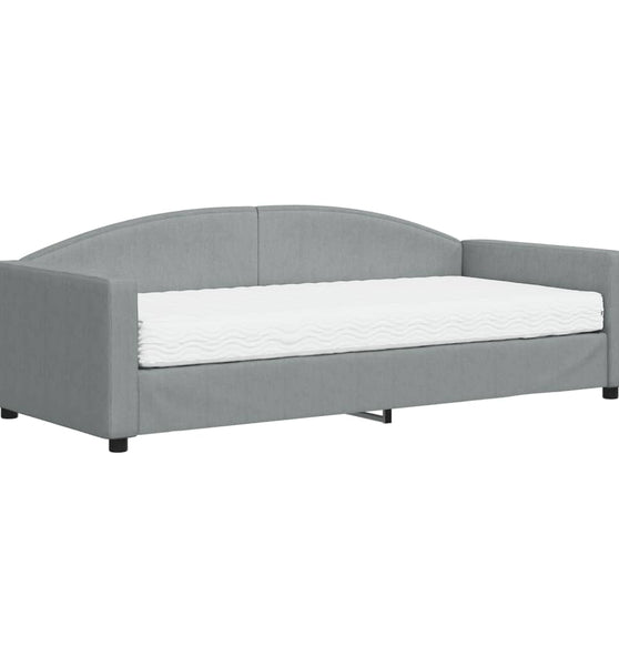 Tagesbett mit Matratze Hellgrau 90x200 cm Stoff