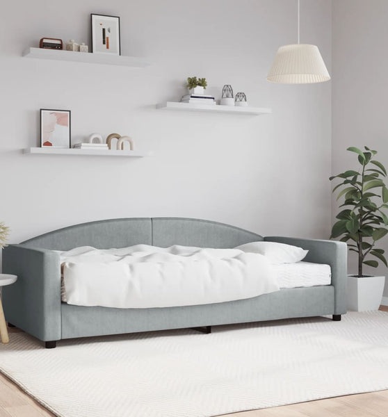 Tagesbett mit Matratze Hellgrau 90x200 cm Stoff