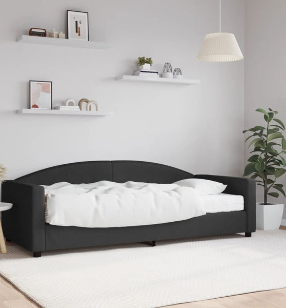Tagesbett mit Matratze Schwarz 90x200 cm Stoff