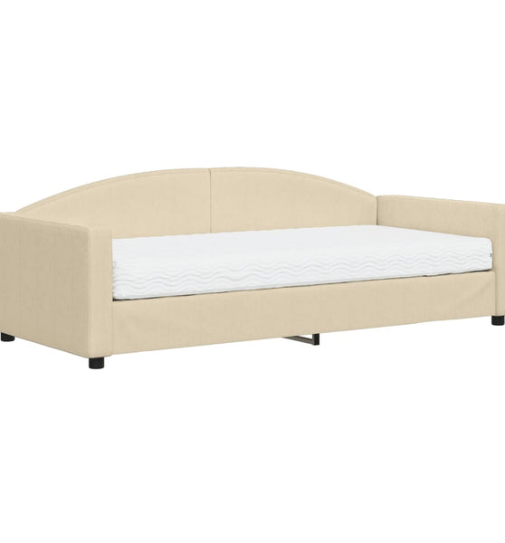Tagesbett mit Matratze Creme 90x200 cm Stoff