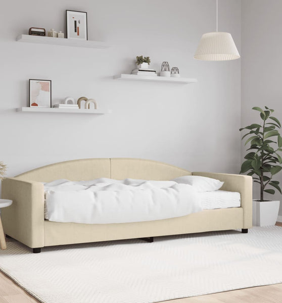 Tagesbett mit Matratze Creme 90x200 cm Stoff