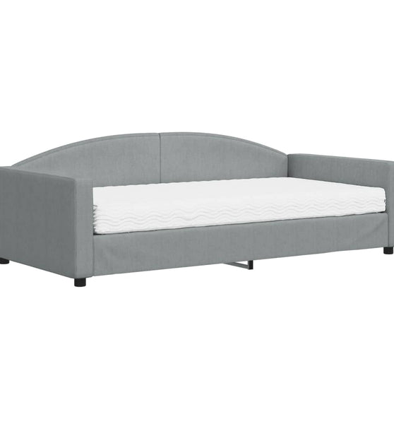 Tagesbett mit Matratze Hellgrau 100x200 cm Stoff