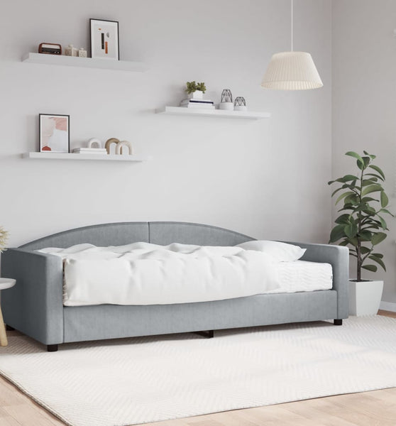 Tagesbett mit Matratze Hellgrau 100x200 cm Stoff