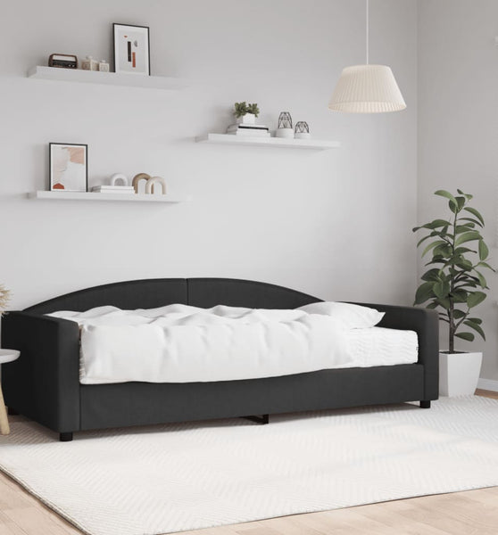 Tagesbett mit Matratze Schwarz 100x200 cm Stoff