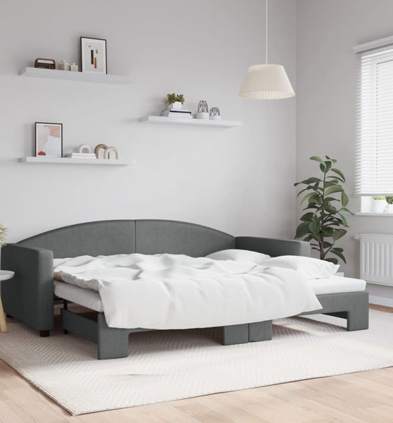 Tagesbett Ausziehbar Dunkelgrau 90x200 cm Stoff