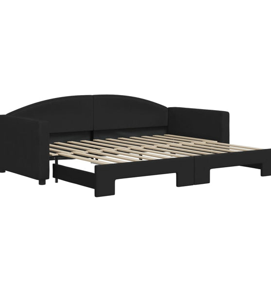 Tagesbett Ausziehbar Schwarz 90x200 cm Stoff