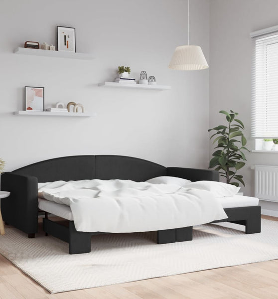 Tagesbett Ausziehbar Schwarz 90x200 cm Stoff