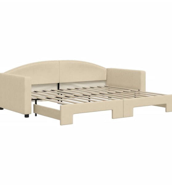 Tagesbett Ausziehbar Creme 90x200 cm Stoff