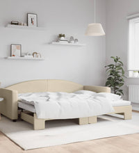 Tagesbett Ausziehbar Creme 90x200 cm Stoff