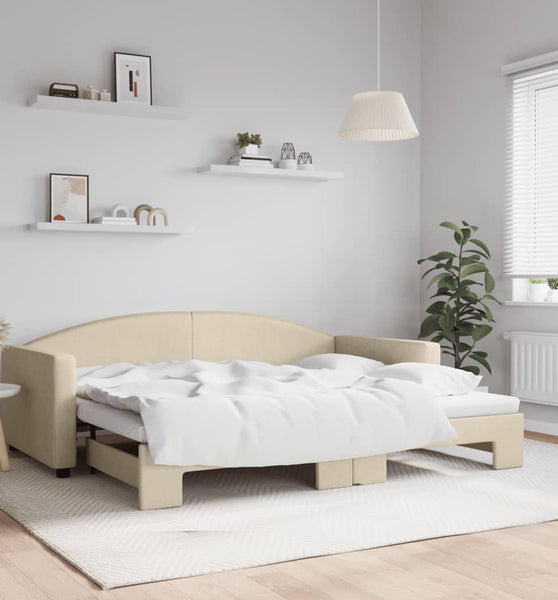 Tagesbett Ausziehbar Creme 90x200 cm Stoff