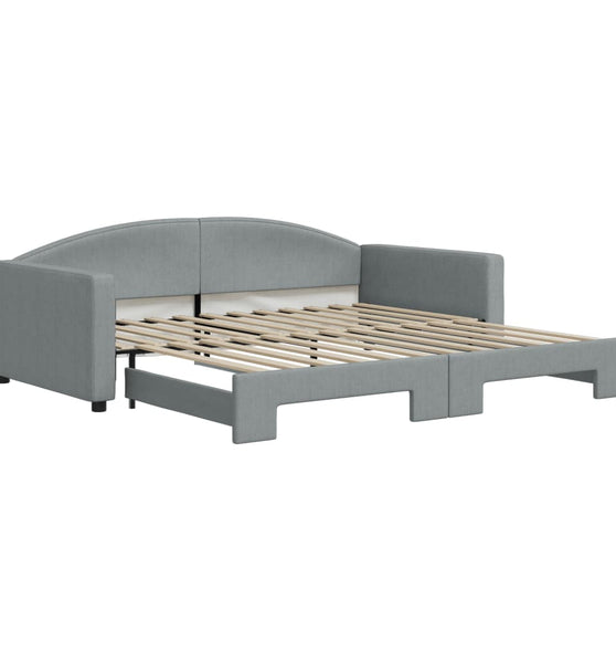 Tagesbett Ausziehbar Hellgrau 100x200 cm Stoff
