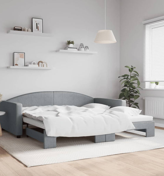 Tagesbett Ausziehbar Hellgrau 100x200 cm Stoff