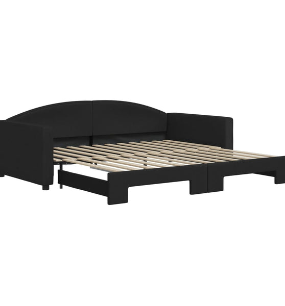 Tagesbett Ausziehbar Schwarz 100x200 cm Stoff