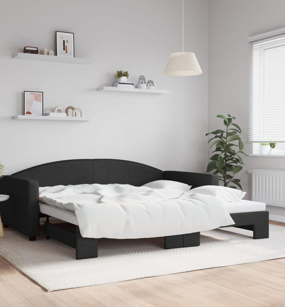 Tagesbett Ausziehbar Schwarz 100x200 cm Stoff