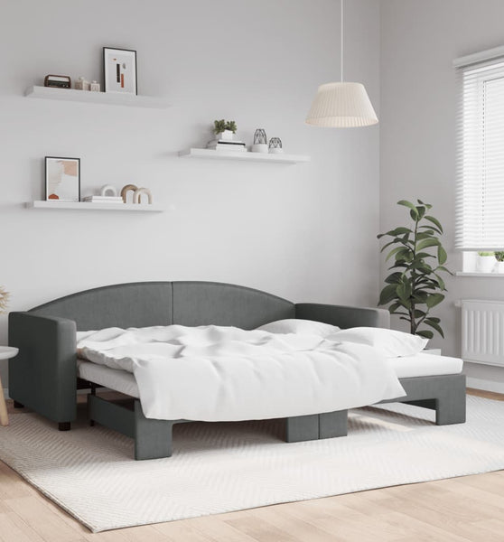 Tagesbett Ausziehbar Dunkelgrau 90x190 cm Stoff