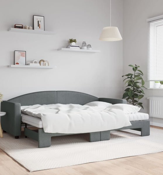 Tagesbett Ausziehbar mit Matratzen Dunkelgrau 80x200 cm Stoff