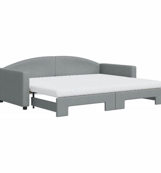 Tagesbett Ausziehbar mit Matratze Hellgrau 90x200 cm Stoff