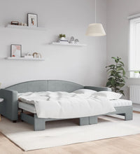 Tagesbett Ausziehbar mit Matratze Hellgrau 90x200 cm Stoff