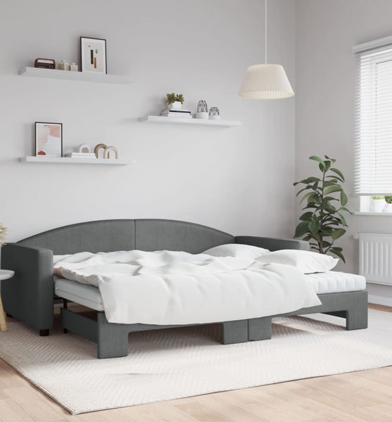 Tagesbett Ausziehbar mit Matratzen Dunkelgrau 90x200 cm Stoff