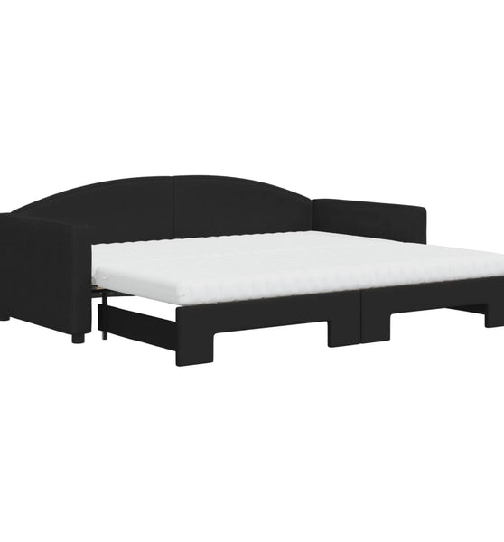 Tagesbett Ausziehbar mit Matratzen Schwarz 90x200 cm Stoff