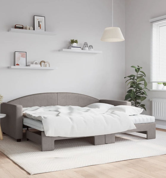 Tagesbett Ausziehbar mit Matratzen Taupe 90x200 cm Stoff