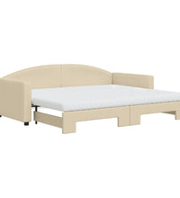 Tagesbett Ausziehbar mit Matratzen Creme 90x200 cm Stoff