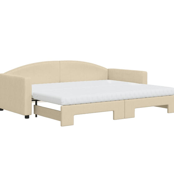 Tagesbett Ausziehbar mit Matratzen Creme 90x200 cm Stoff