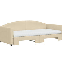 Tagesbett Ausziehbar mit Matratzen Creme 90x200 cm Stoff