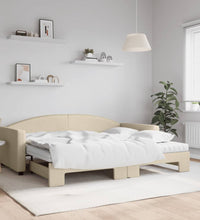 Tagesbett Ausziehbar mit Matratzen Creme 90x200 cm Stoff