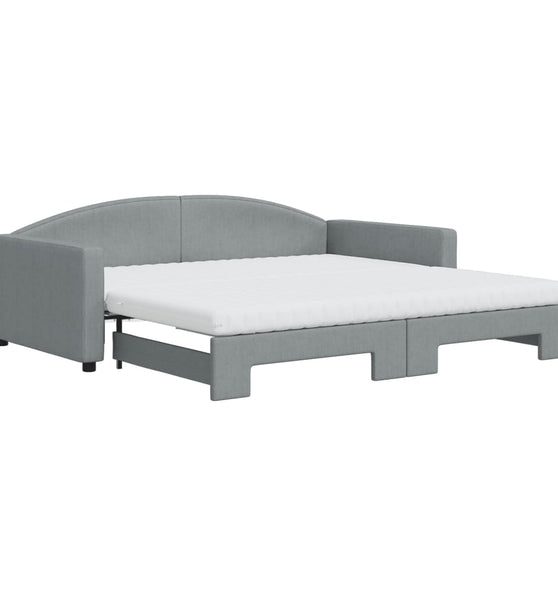 Tagesbett Ausziehbar mit Matratze Hellgrau 100x200 cm Stoff