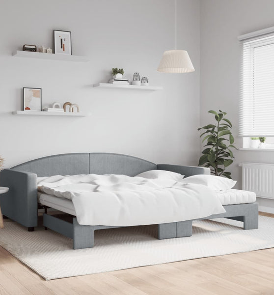 Tagesbett Ausziehbar mit Matratze Hellgrau 100x200 cm Stoff
