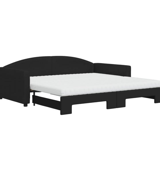 Tagesbett Ausziehbar mit Matratzen Schwarz 100x200 cm Stoff