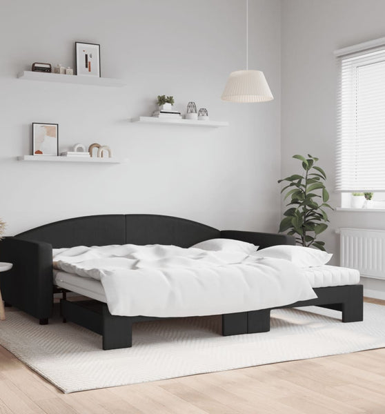 Tagesbett Ausziehbar mit Matratzen Schwarz 100x200 cm Stoff