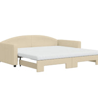 Tagesbett Ausziehbar mit Matratzen Creme 100x200 cm Stoff