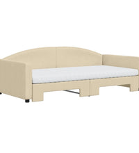 Tagesbett Ausziehbar mit Matratzen Creme 100x200 cm Stoff