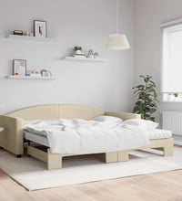 Tagesbett Ausziehbar mit Matratzen Creme 100x200 cm Stoff