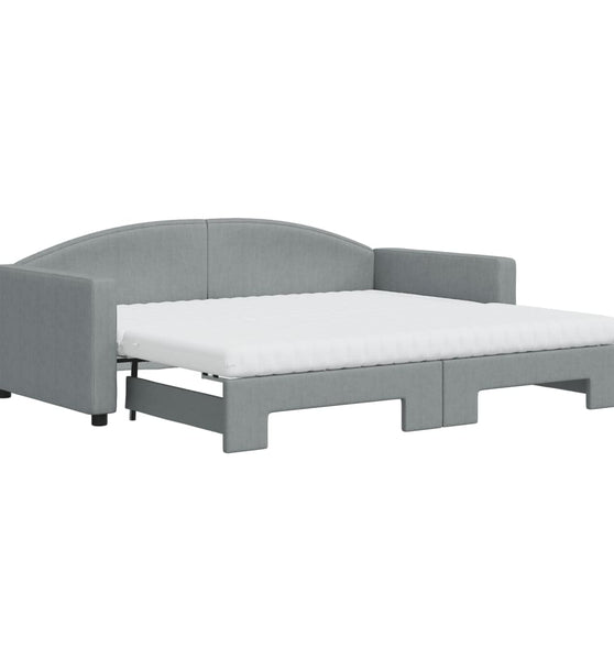Tagesbett Ausziehbar mit Matratze Hellgrau 90x190 cm Stoff