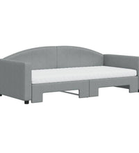 Tagesbett Ausziehbar mit Matratze Hellgrau 90x190 cm Stoff