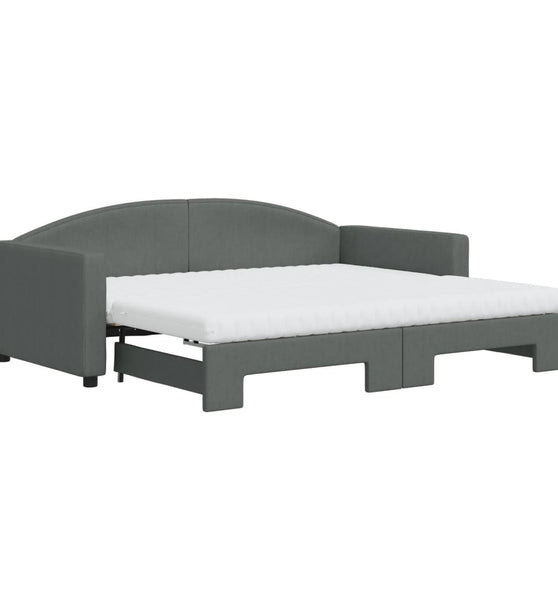Tagesbett Ausziehbar mit Matratzen Dunkelgrau 90x190 cm Stoff