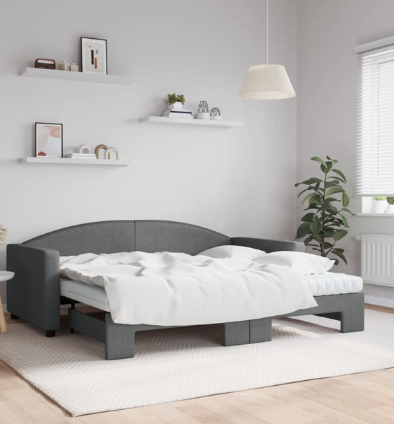Tagesbett Ausziehbar mit Matratzen Dunkelgrau 90x190 cm Stoff