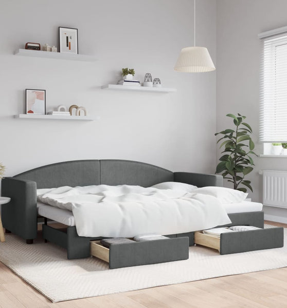 Tagesbett Ausziehbar mit Schubladen Dunkelgrau 80x200 cm Stoff
