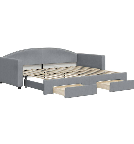 Tagesbett Ausziehbar mit Schubladen Hellgrau 90x200 cm Stoff