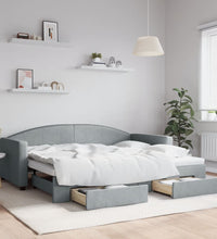 Tagesbett Ausziehbar mit Schubladen Hellgrau 90x200 cm Stoff