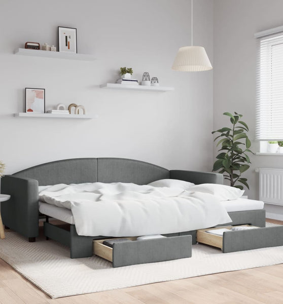 Tagesbett Ausziehbar mit Schubladen Dunkelgrau 90x200 cm Stoff