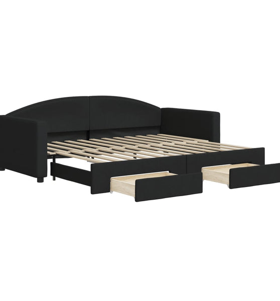 Tagesbett Ausziehbar mit Schubladen Schwarz 90x200 cm Stoff