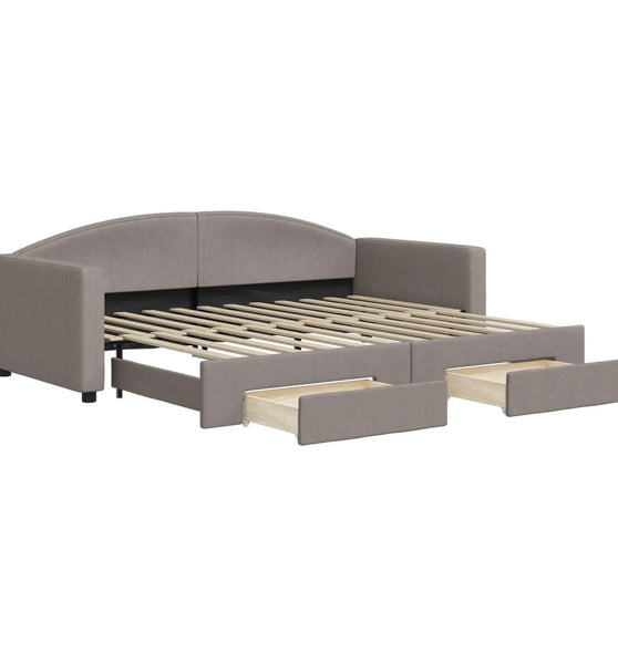 Tagesbett Ausziehbar mit Schubladen Taupe 90x200 cm Stoff